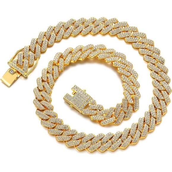Iced Out Cuban Link Chain | 14mm Bling Rhinestone Necklace or Bracelet | Hip Hop - Picture 3 of 3